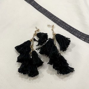 Fun Fringe Black & Gold Earrings